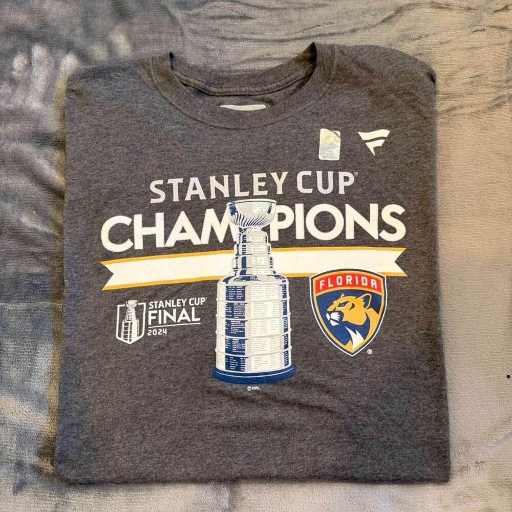 Florida Panthers Shirt Mens 2XL Gray NHL Hockey 2024 Stanley Cup Champions Tee